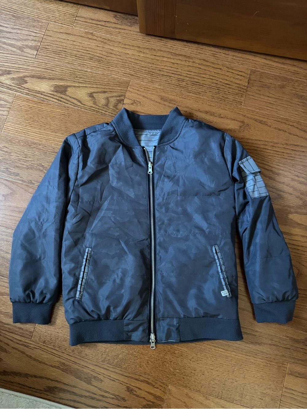 Kids Dark Gray Reversible Bomber Jacket - Lightweight Zip Front Sz 12